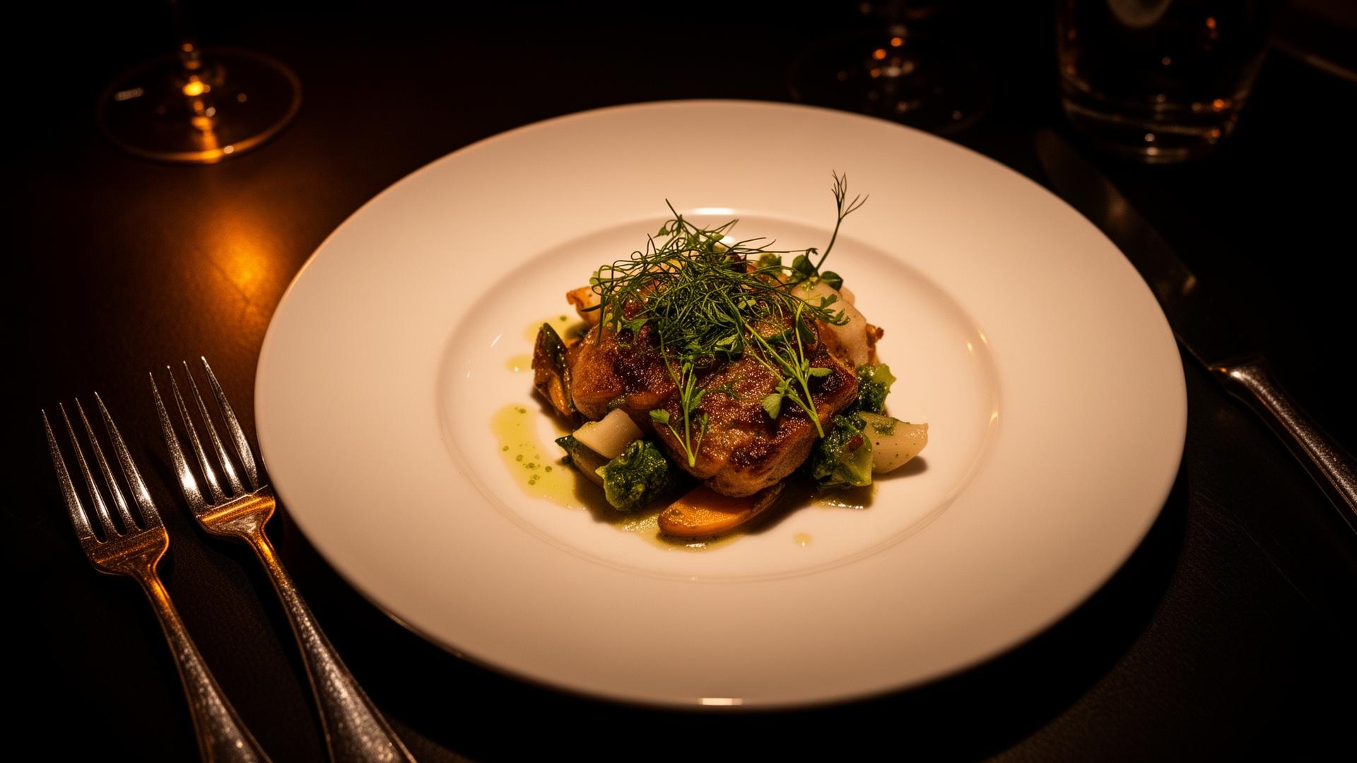 Signature plated dish at Maison Olive